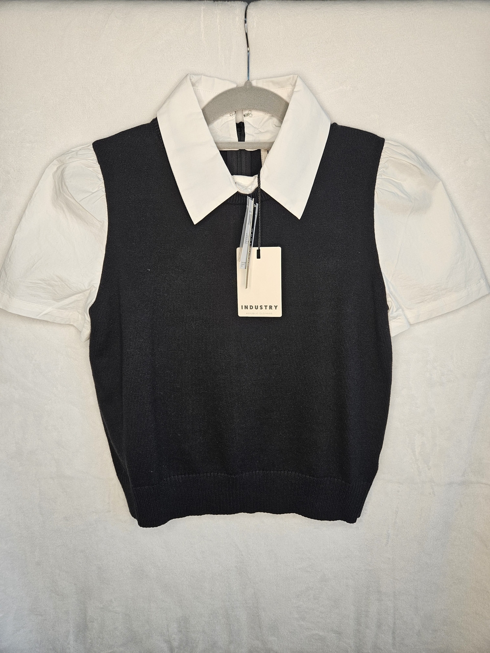 INDUSTRY Black Knit Vest with White Collared Shirt